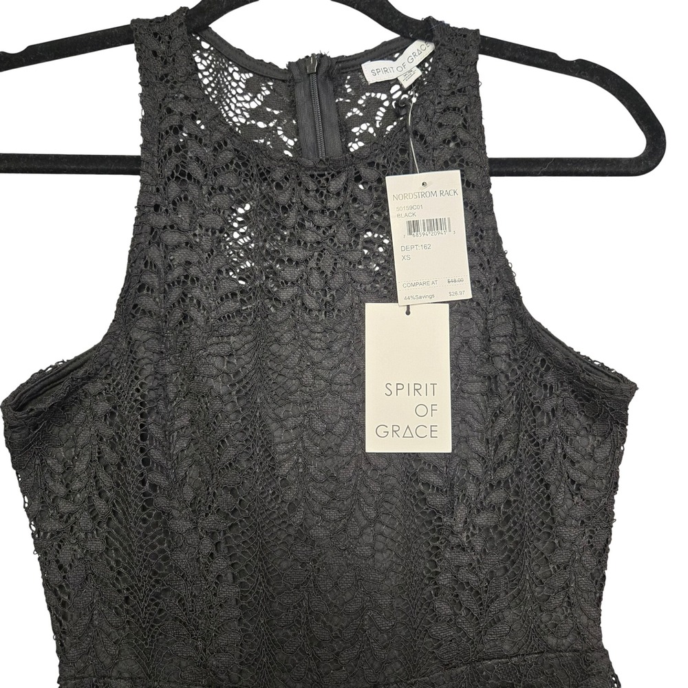 Spirit of Grace Black Lace Halter Mini Dress XS NWT Coquette Romantic Goth